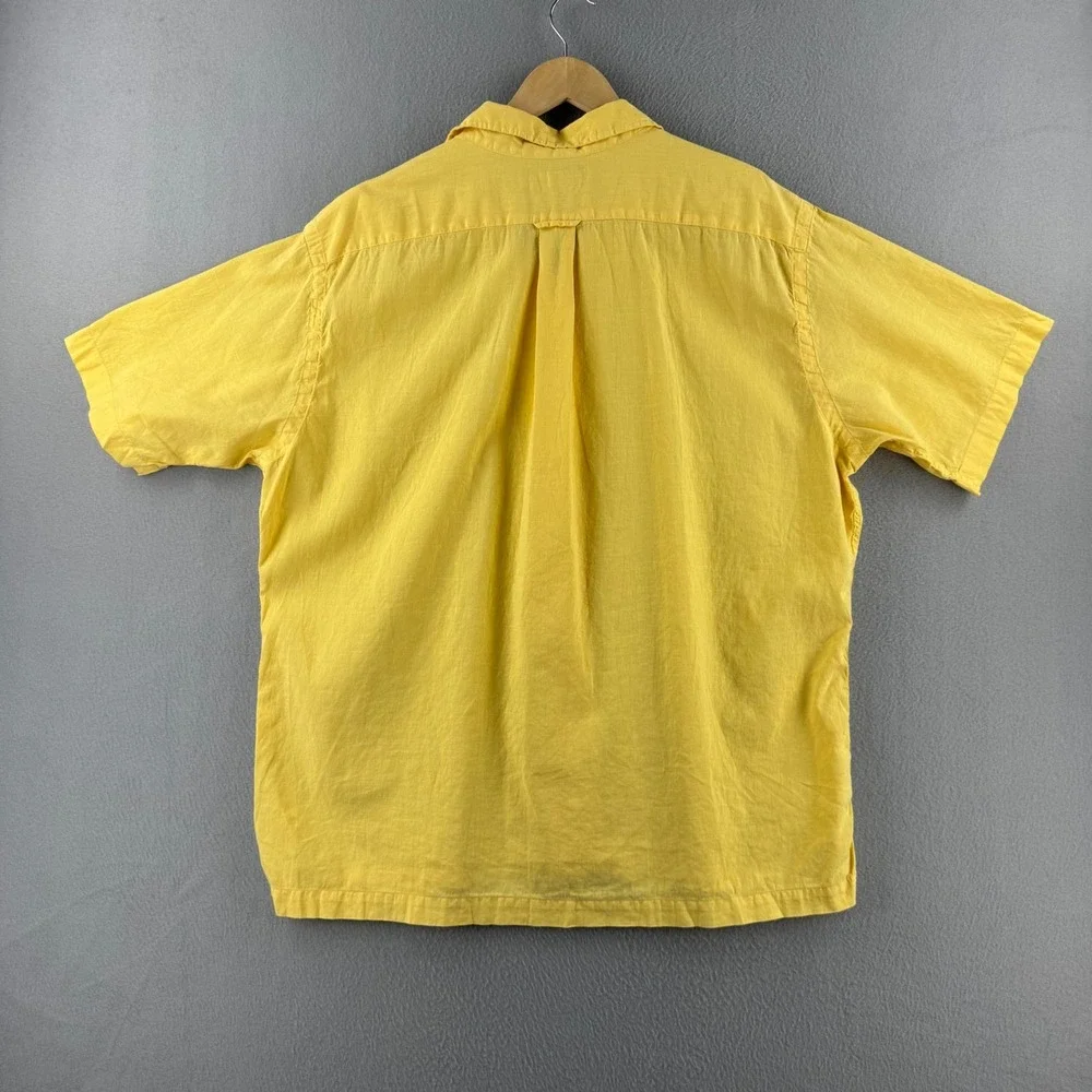 Vintage Polo Ralph Lauren Shirt Mens XL Yellow Linen Blend Loop Collar Camp